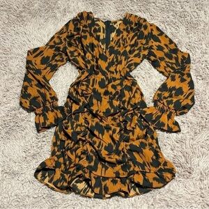 Shein Women Allover Print Long Sleeve Ruffle Bodycon Mini Dress